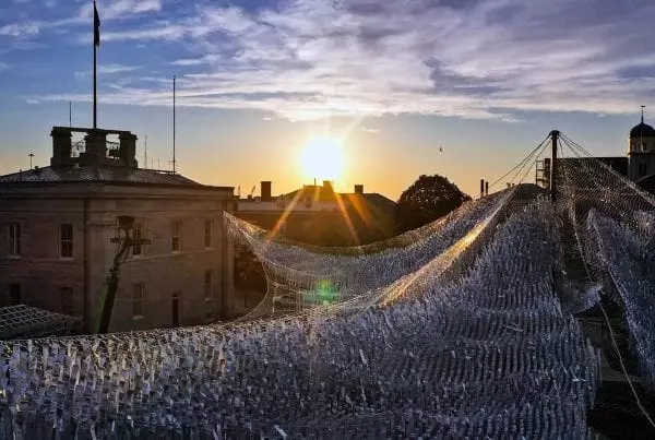 Silver Current is an art piece seemingly floating like waves in the sky