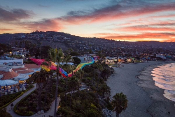 Patrick Shearn of Poetic Kinetics' Sunset Trace at sunset in Laguna Beach